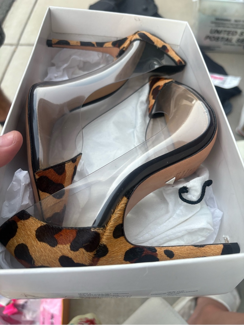 SCHUTZ Leopard-Print Pointed Toe Clear Panel animal hair heels - Picture 8 of 10